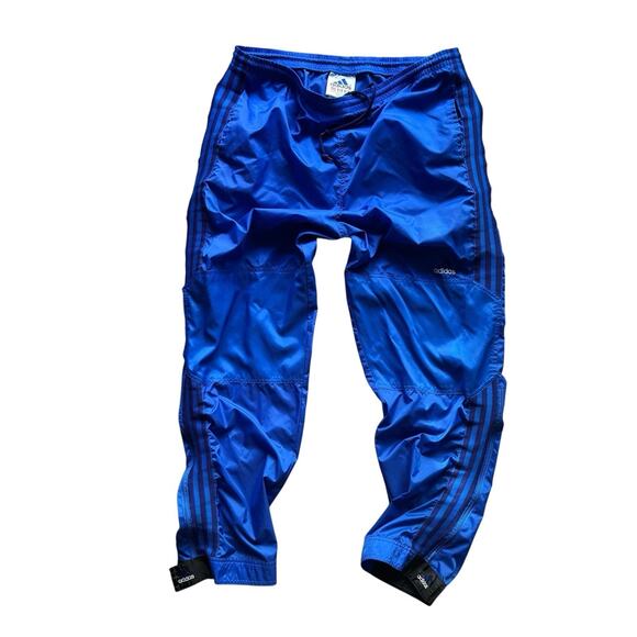 VTG Adidas Track Pants Lightweight Warm-Up Sport Joggers 1/4 Ankle Zip Blue Sz M - Picture 1 of 13
